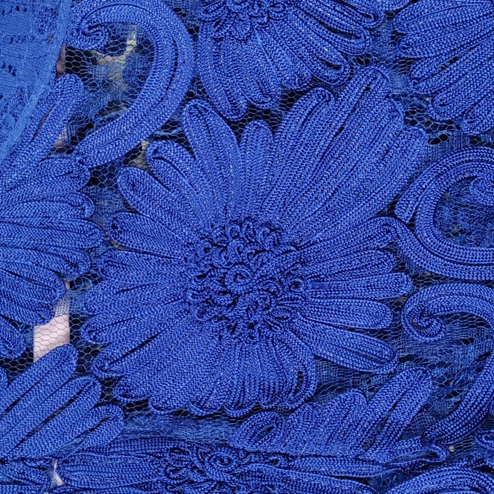 2/$10 04108 Willa royal blue floral and lace S/S cropped blouse M - Picture 2 of 9